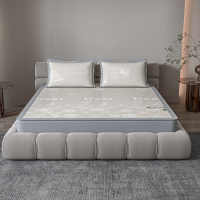 91家纺网 家纺一手货源 找家纺 小牛席业 2026新款PE凉感轻奢赫本提花冰丝席凉席席子（床笠款） 香槟