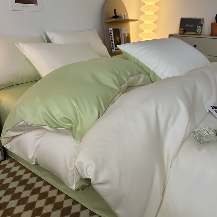 缦绣阁家纺  2026新款夏季轻奢水洗冰丝四件套真丝简约纯色被罩被套学生宿舍三件套-洛可可系列 洛可可-芝士+果绿