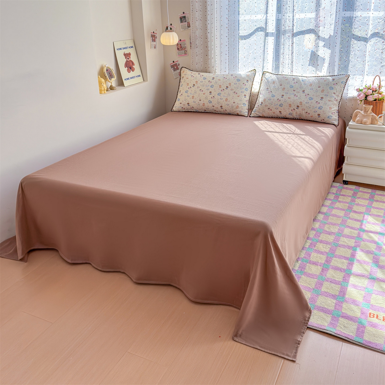 91家纺网 家纺一手货源 找家纺 被窝家纺 2026春夏新款贝壳边全棉双层纱大豆夏凉被空调被夏被四件套 泡芙狗