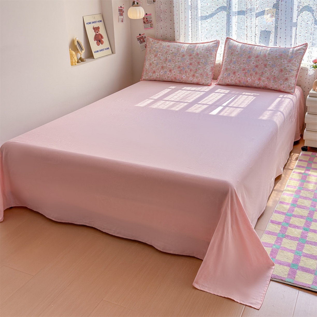 91家纺网 家纺一手货源 找家纺 被窝家纺 2026春夏新款贝壳边全棉双层纱大豆夏凉被空调被夏被四件套 清桃-粉