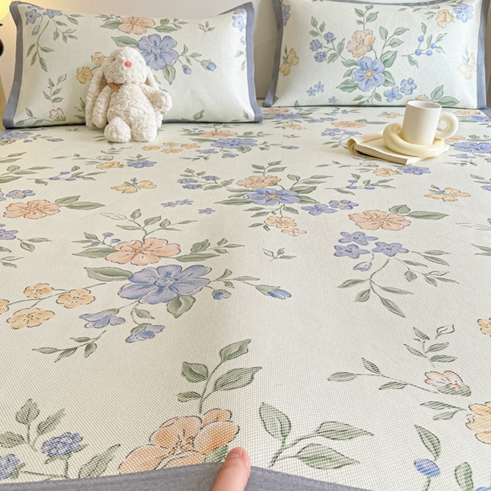 91家纺网 家纺一手货源 找家纺 （总）柒月家居 2026新款小清新印花冰藤系列凉席席子-平铺款