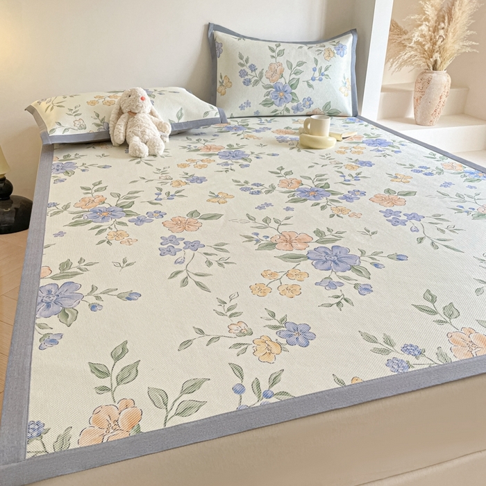 91家纺网 家纺一手货源 找家纺 （总）柒月家居 2026新款小清新印花冰藤系列凉席席子-平铺款