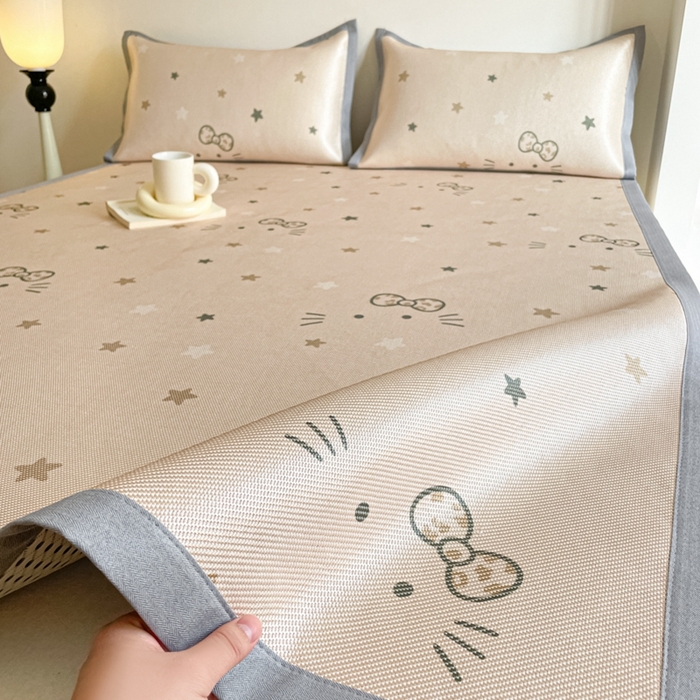 91家纺网 家纺一手货源 找家纺 （总）柒月家居 2026新款小清新印花冰藤系列凉席席子-平铺款