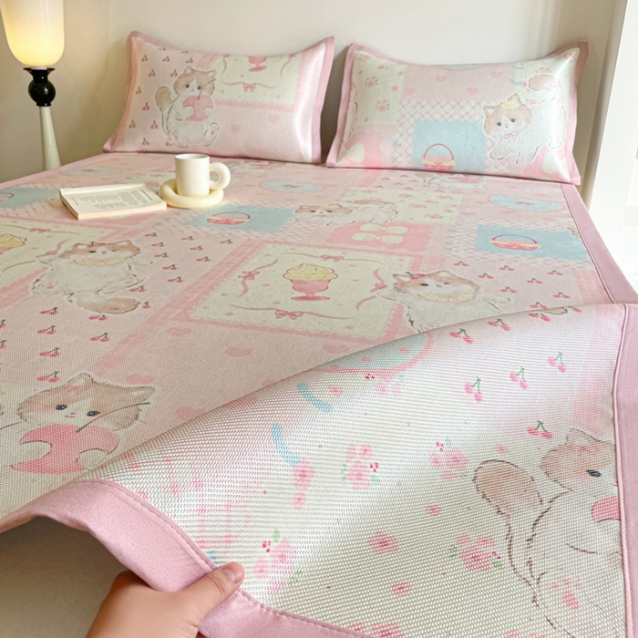 91家纺网 家纺一手货源 找家纺 （总）柒月家居 2026新款小清新印花冰藤系列凉席席子-平铺款