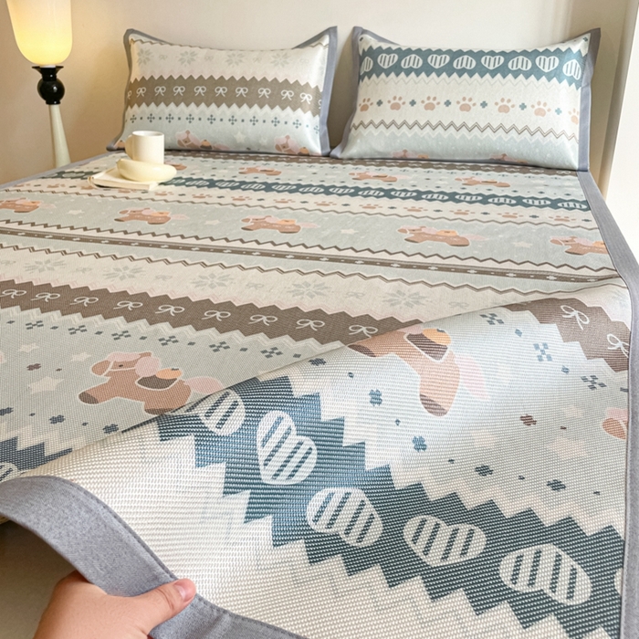 91家纺网 家纺一手货源 找家纺 （总）柒月家居 2026新款小清新印花冰藤系列凉席席子-平铺款