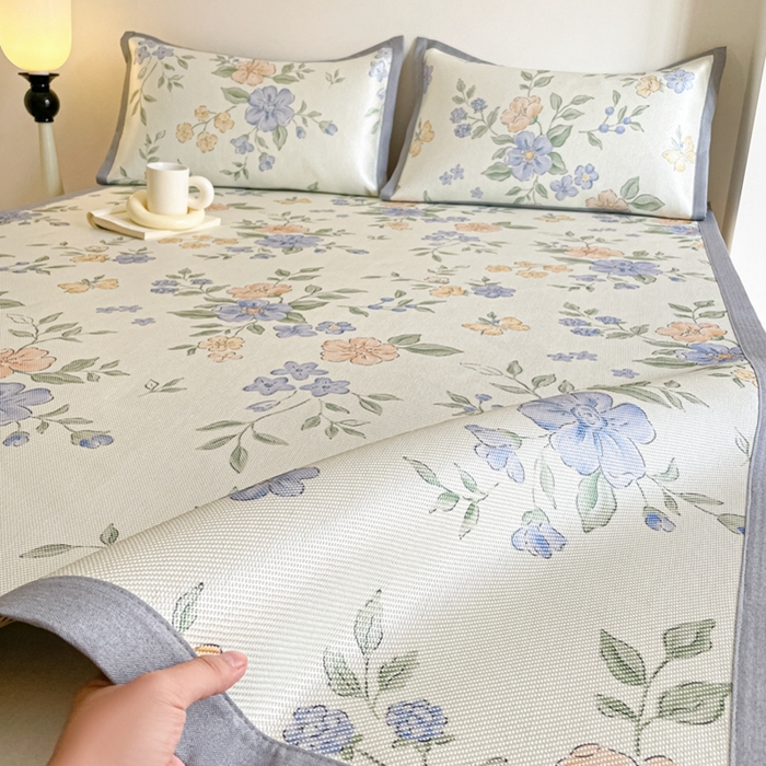 柒月家居 2026新款小清新印花冰藤系列凉席席子-平铺款 蓝橘之夏