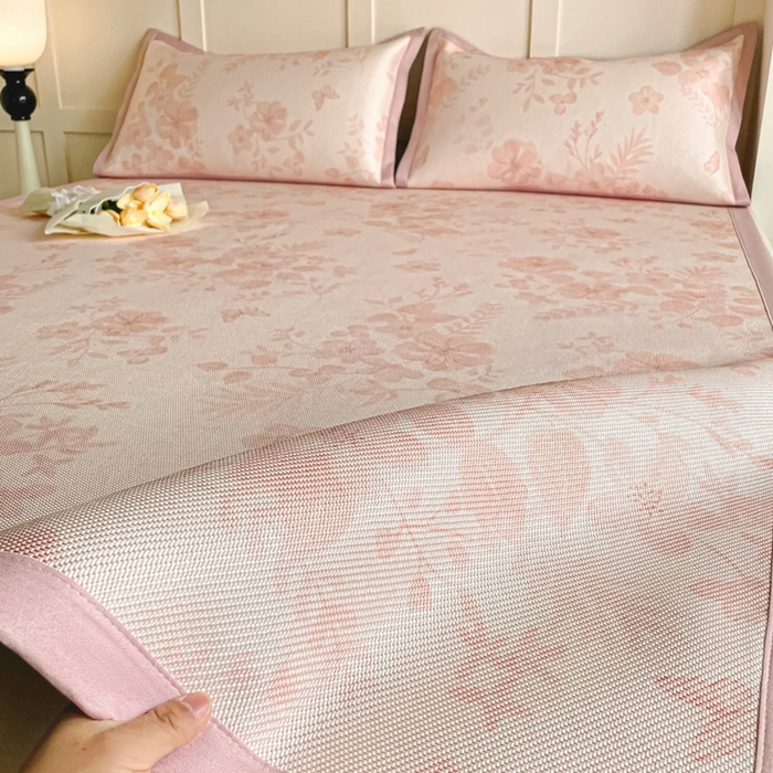 柒月家居 2026新款小清新印花冰藤系列凉席席子-平铺款 花间-粉