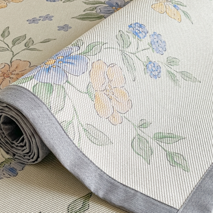 91家纺网 家纺一手货源 找家纺 柒月家居 2026新款小清新印花冰藤系列凉席席子-平铺款 蓝橘之夏