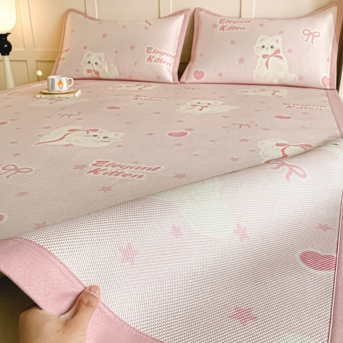 柒月家居 2026新款小清新印花冰藤系列凉席席子-平铺款 猫猫日记