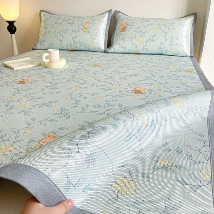 柒月家居 2026新款小清新印花冰藤系列凉席席子-平铺款 叶子萌宠