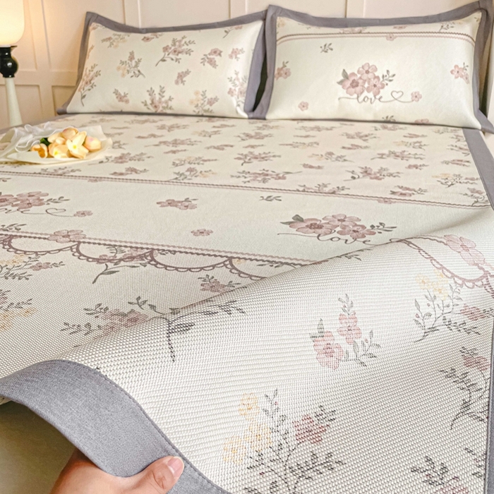 柒月家居 2026新款小清新印花冰藤系列凉席席子-平铺款 花蔓