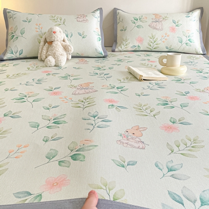 91家纺网 家纺一手货源 找家纺 柒月家居 2026新款小清新印花冰藤系列凉席席子-平铺款 青枝花间