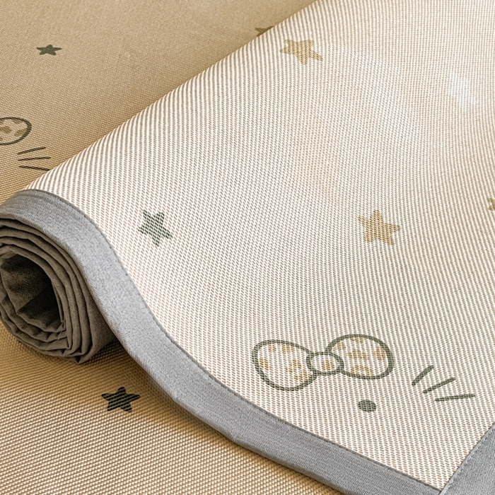 91家纺网 家纺一手货源 找家纺 柒月家居 2026新款小清新印花冰藤系列凉席席子-平铺款 咖色喵星