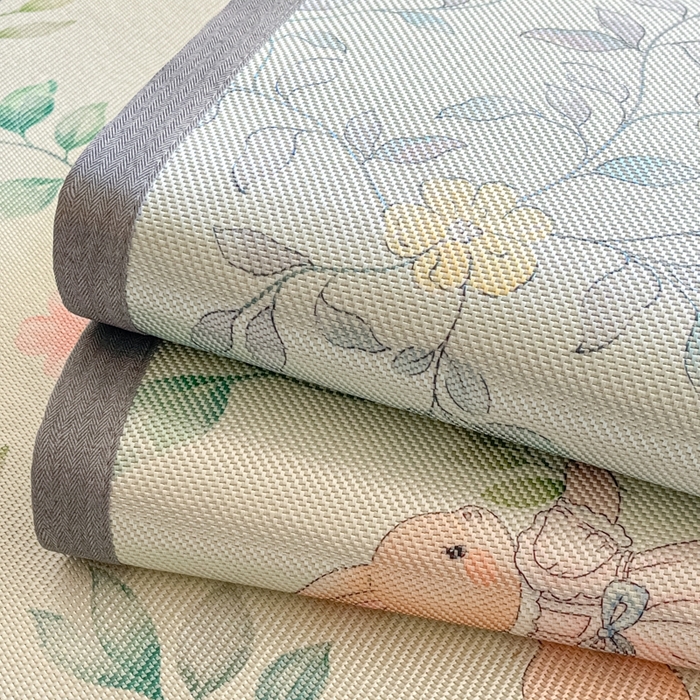 91家纺网 家纺一手货源 找家纺 柒月家居 2026新款小清新印花冰藤系列凉席席子-平铺款 青枝花间