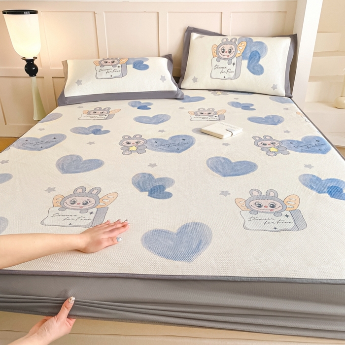 91家纺网 家纺一手货源 找家纺 （总）柒月家居 2026新款小清新印花冰藤凉席席子-床笠款