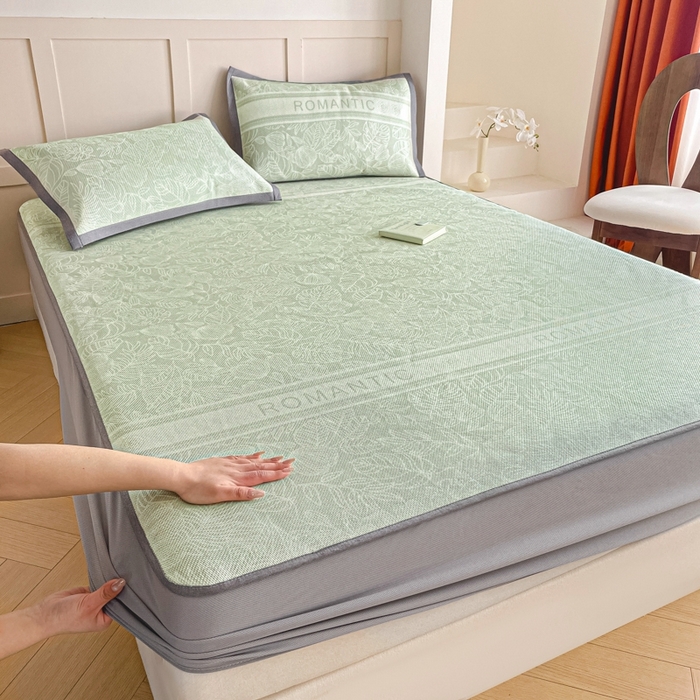 91家纺网 家纺一手货源 找家纺 （总）柒月家居 2026新款小清新印花冰藤凉席席子-床笠款