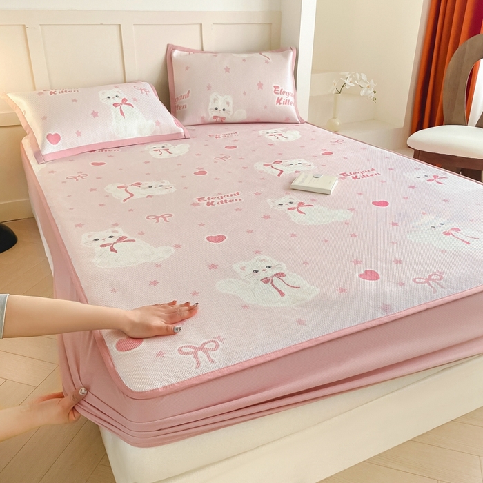 91家纺网 家纺一手货源 找家纺 （总）柒月家居 2026新款小清新印花冰藤凉席席子-床笠款