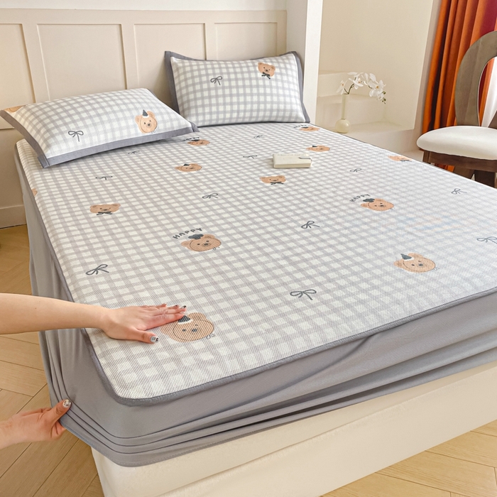 柒月家居 2026新款小清新印花冰藤凉席席子-床笠款 格格熊