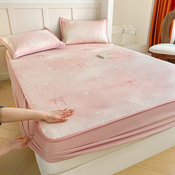 柒月家居 2026新款小清新印花冰藤凉席席子-床笠款 爱心蝴蝶结