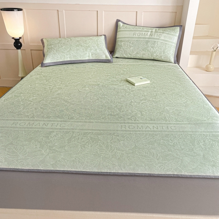 91家纺网 家纺一手货源 找家纺 柒月家居 2026新款小清新印花冰藤凉席席子-床笠款 绿茵