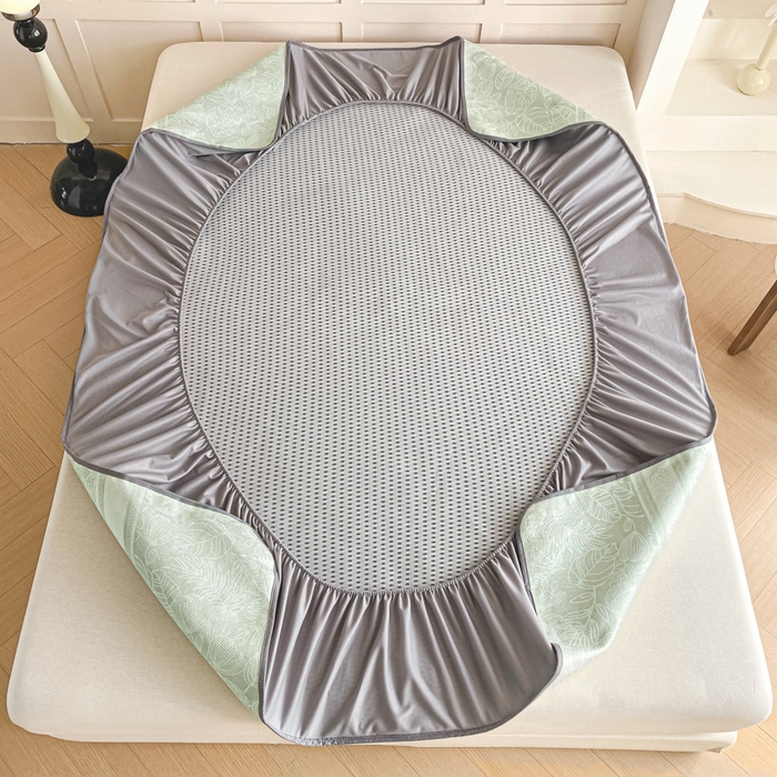 91家纺网 家纺一手货源 找家纺 柒月家居 2026新款小清新印花冰藤凉席席子-床笠款 绿茵