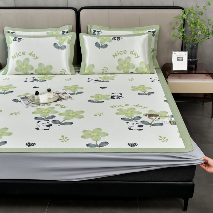 （总）小牛席业 2026新款加厚款碳光凉感印花冰丝席凉席席子(床笠款）