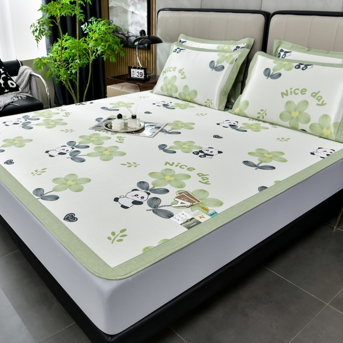 91家纺网 家纺一手货源 找家纺 （总）小牛席业 2026新款加厚款碳光凉感印花冰丝席凉席席子(床笠款）