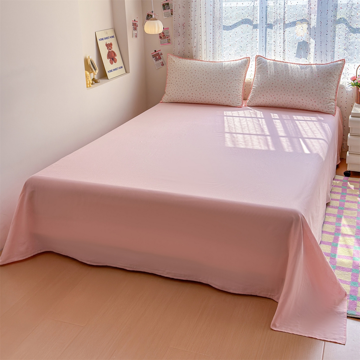 91家纺网 家纺一手货源 找家纺 被窝家纺 2026春夏新款贝壳边全棉双层纱大豆夏凉被空调被夏被四件套 小野花