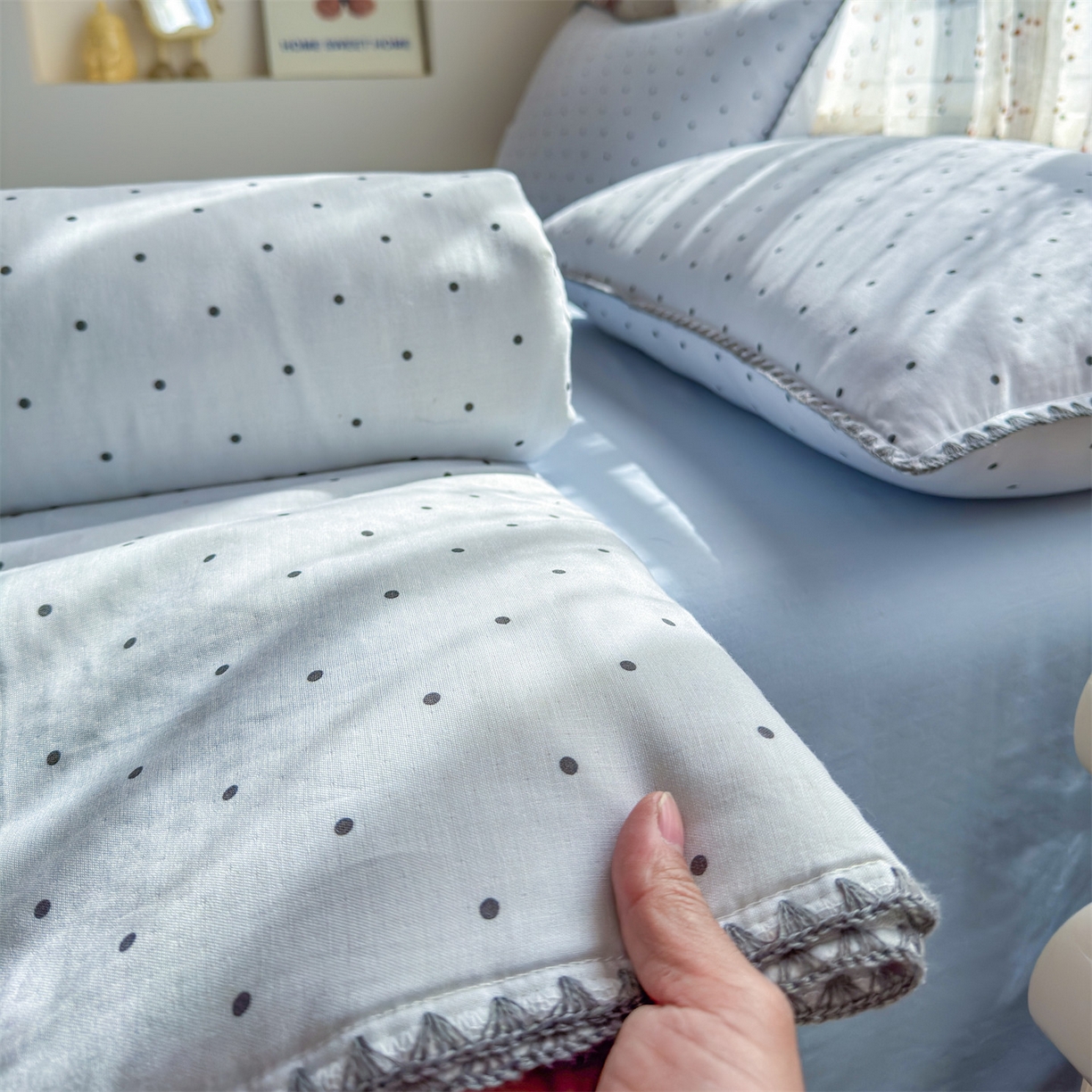 91家纺网 家纺一手货源 找家纺 （总）被窝家纺 2026春夏新款贝壳边全棉双层纱大豆夏凉被空调被夏被四件套