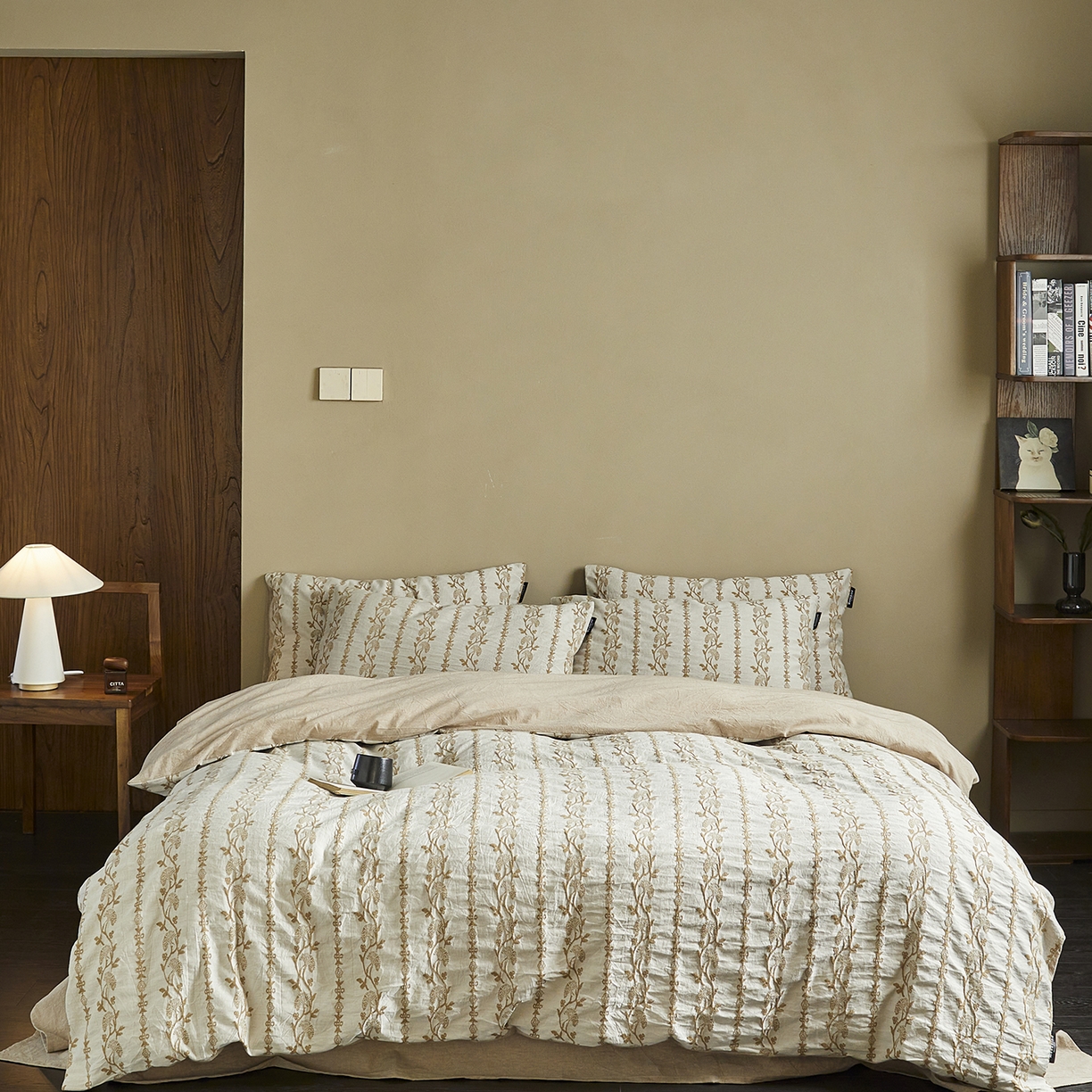 91家纺网 家纺一手货源 找家纺 （总）沐珩家纺 2026新款40s精梳厚织水洗提花厚织提花麻感水洗全棉四件套（风格一）