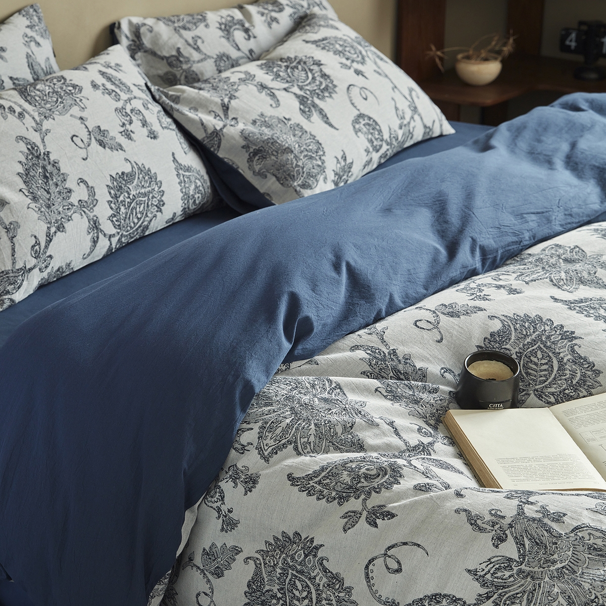 91家纺网 家纺一手货源 找家纺 沐珩家纺 2026新款40s精梳厚织水洗提花厚织提花麻感水洗全棉四件套（风格一） 奈予-藏麻