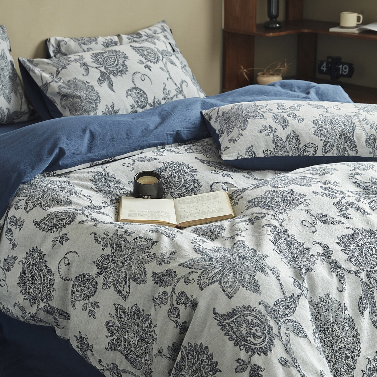 91家纺网 家纺一手货源 找家纺 沐珩家纺 2026新款40s精梳厚织水洗提花厚织提花麻感水洗全棉四件套（风格一） 奈予-藏麻