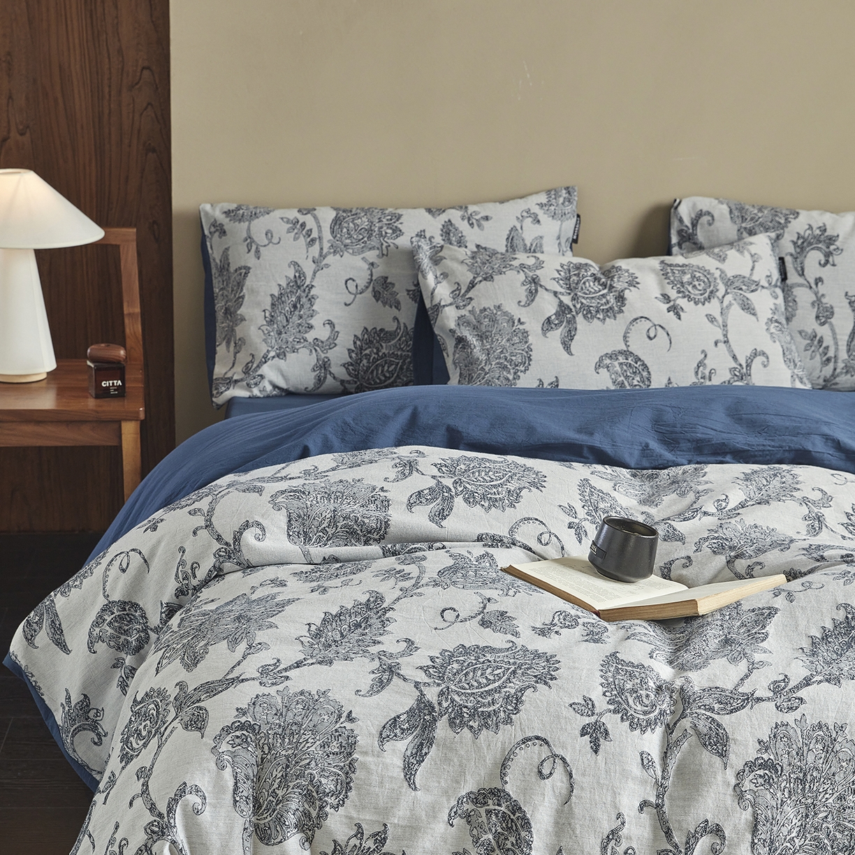 91家纺网 家纺一手货源 找家纺 沐珩家纺 2026新款40s精梳厚织水洗提花厚织提花麻感水洗全棉四件套（风格一） 奈予-藏麻