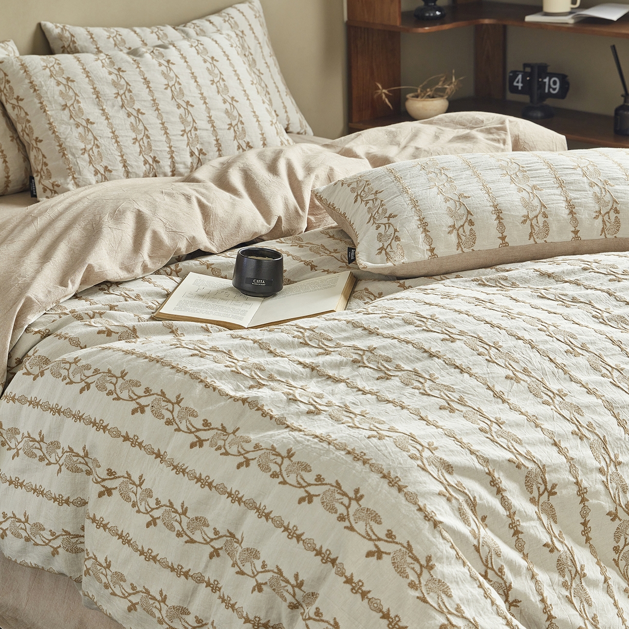 91家纺网 家纺一手货源 找家纺 （总）沐珩家纺 2026新款40s精梳厚织水洗提花厚织提花麻感水洗全棉四件套（风格一）