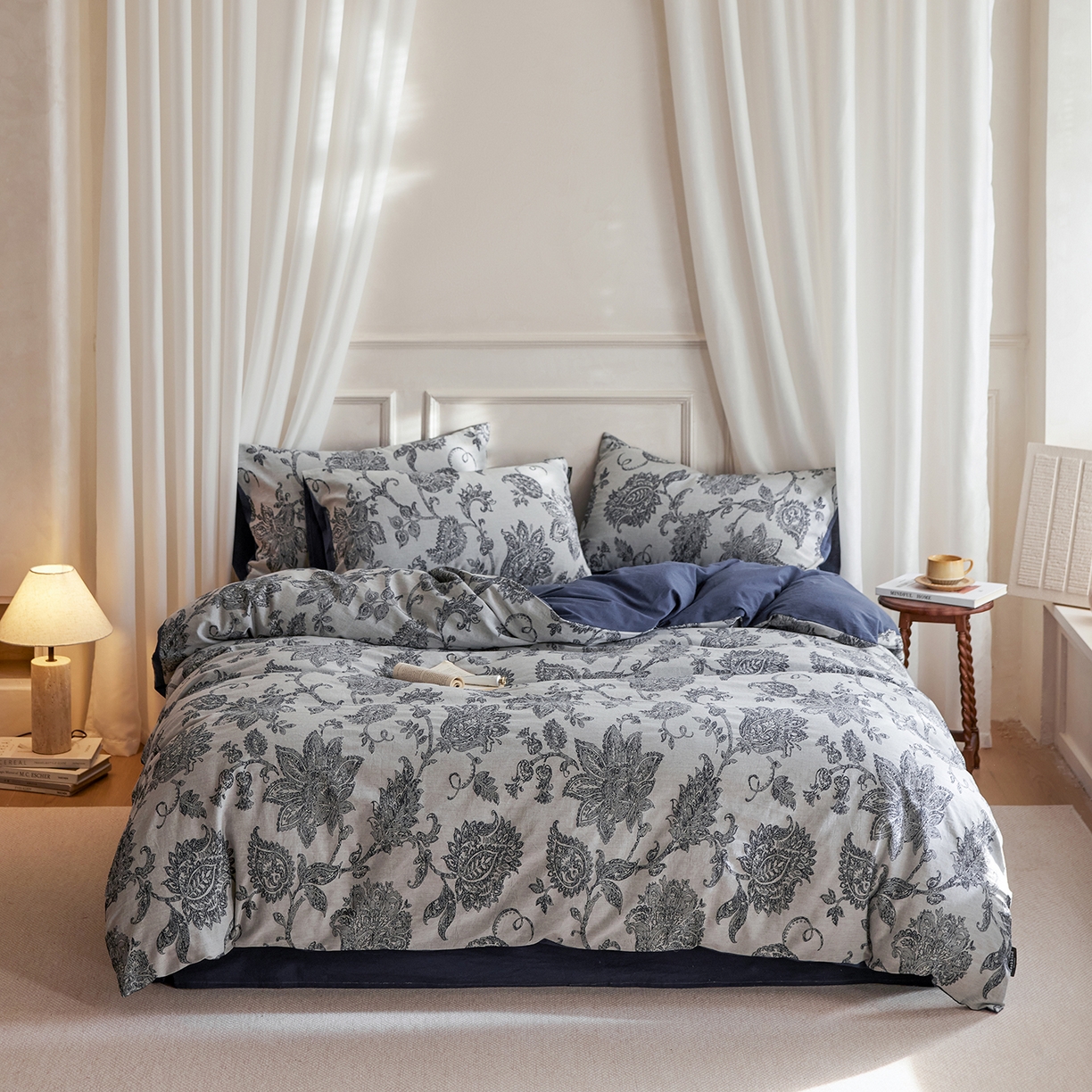 91家纺网 家纺一手货源 找家纺 （总）沐珩家纺 2026新款40s精梳厚织提花麻感水洗全棉四件套（风格二）