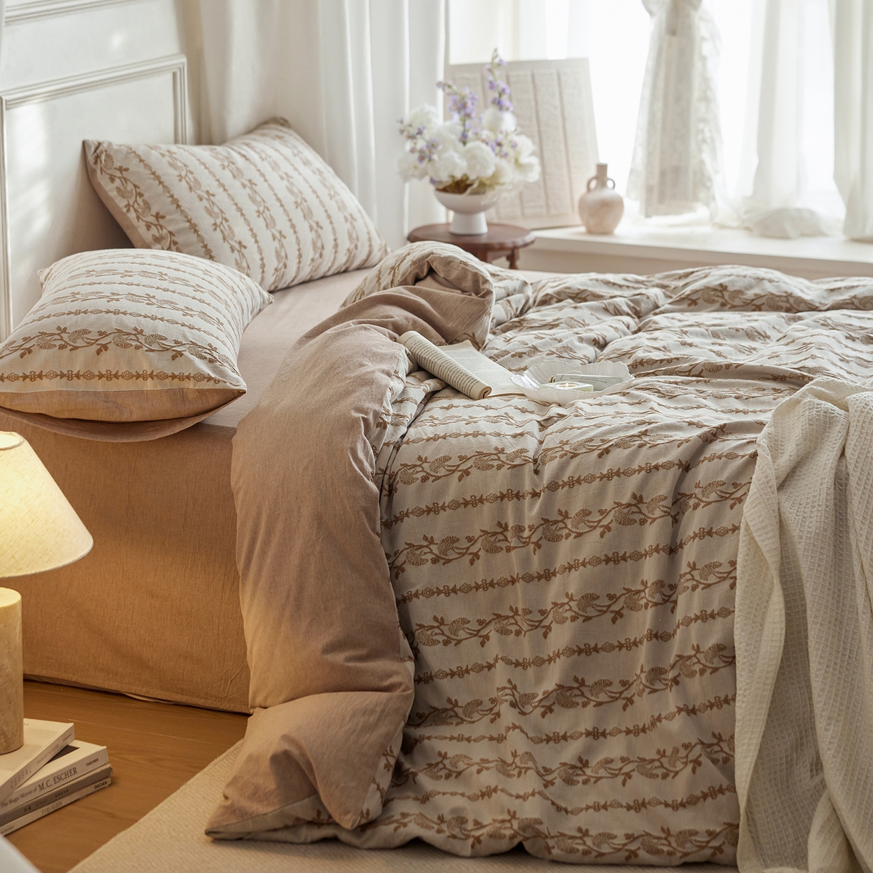 91家纺网 家纺一手货源 找家纺 （总）沐珩家纺 2026新款40s精梳厚织提花麻感水洗全棉四件套（风格二）