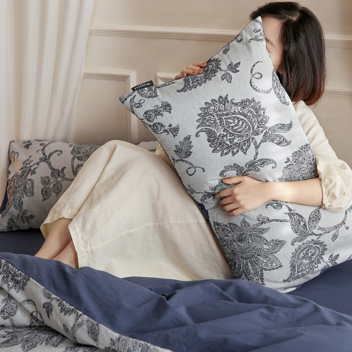 91家纺网 家纺一手货源 找家纺 沐珩家纺 2026新款40s精梳厚织提花麻感水洗全棉四件套（风格二） 奈予-藏麻