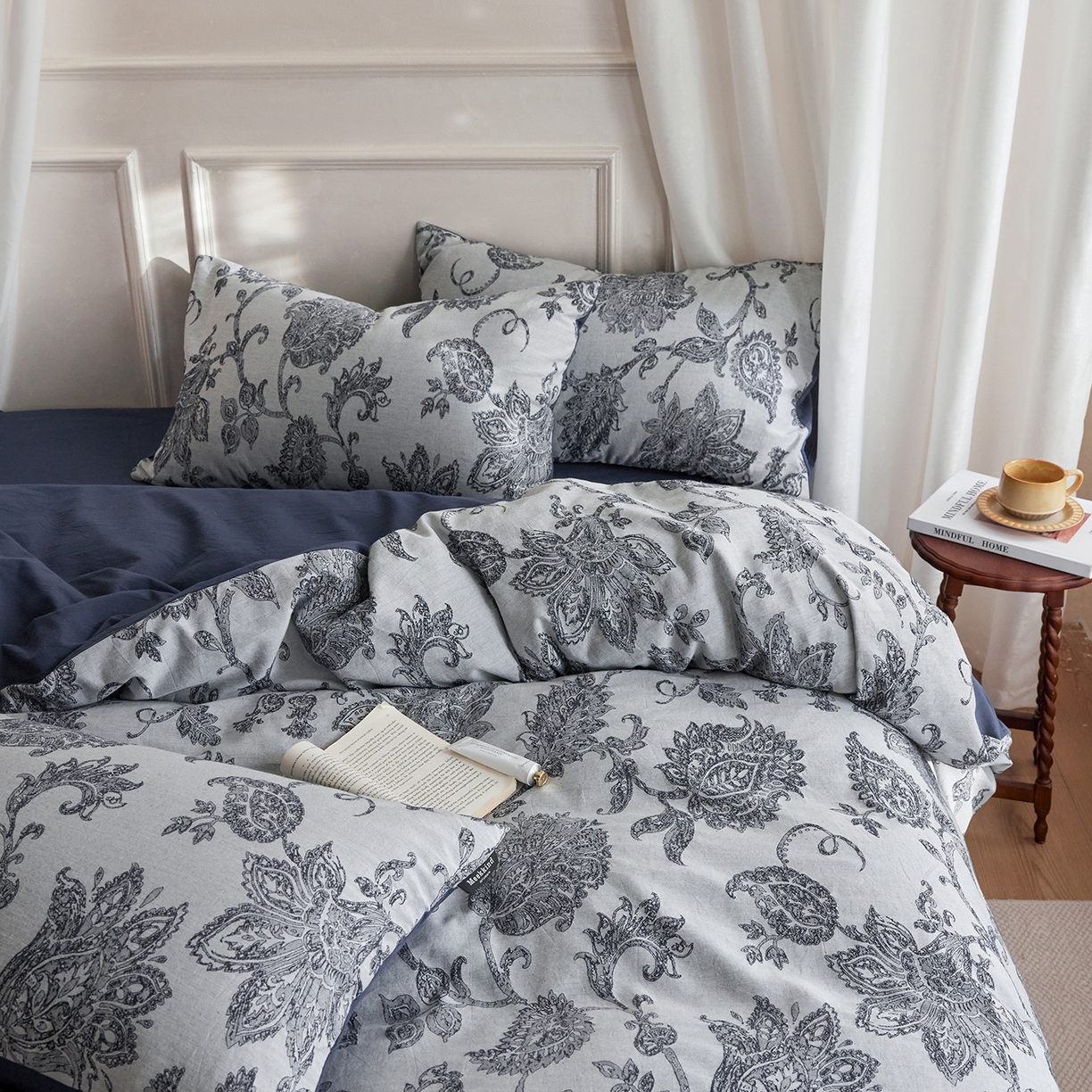 91家纺网 家纺一手货源 找家纺 沐珩家纺 2026新款40s精梳厚织提花麻感水洗全棉四件套（风格二） 奈予-藏麻