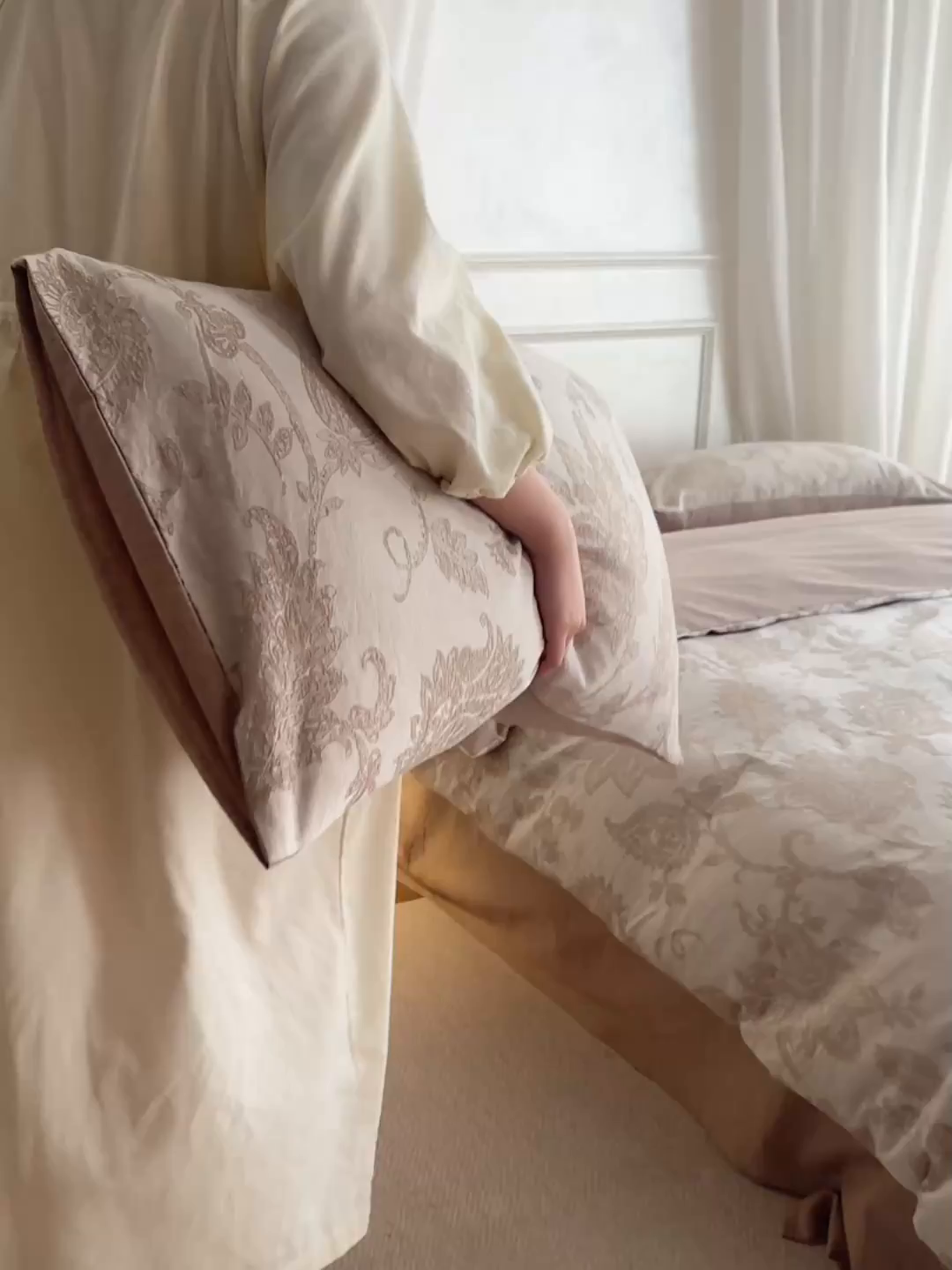 91家纺网 家纺一手货源 找家纺 沐珩家纺 2026新款40s精梳厚织提花麻感水洗全棉四件套（风格二） 奈予-驼麻