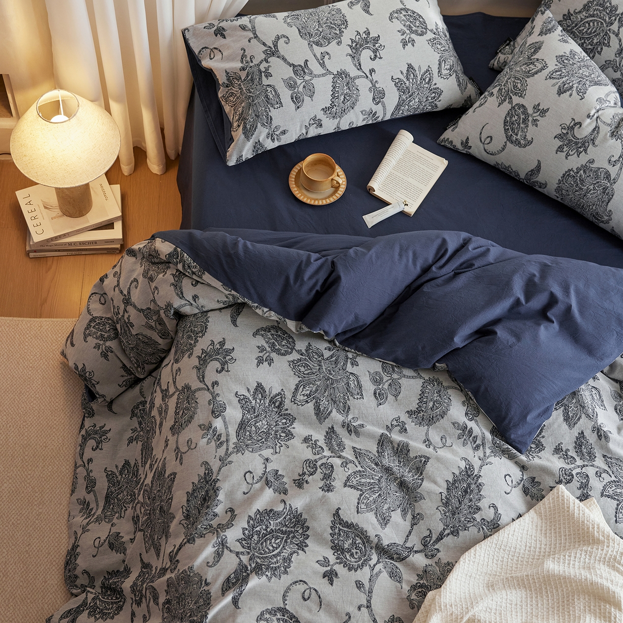 91家纺网 家纺一手货源 找家纺 沐珩家纺 2026新款40s精梳厚织提花麻感水洗全棉四件套（风格二） 奈予-藏麻