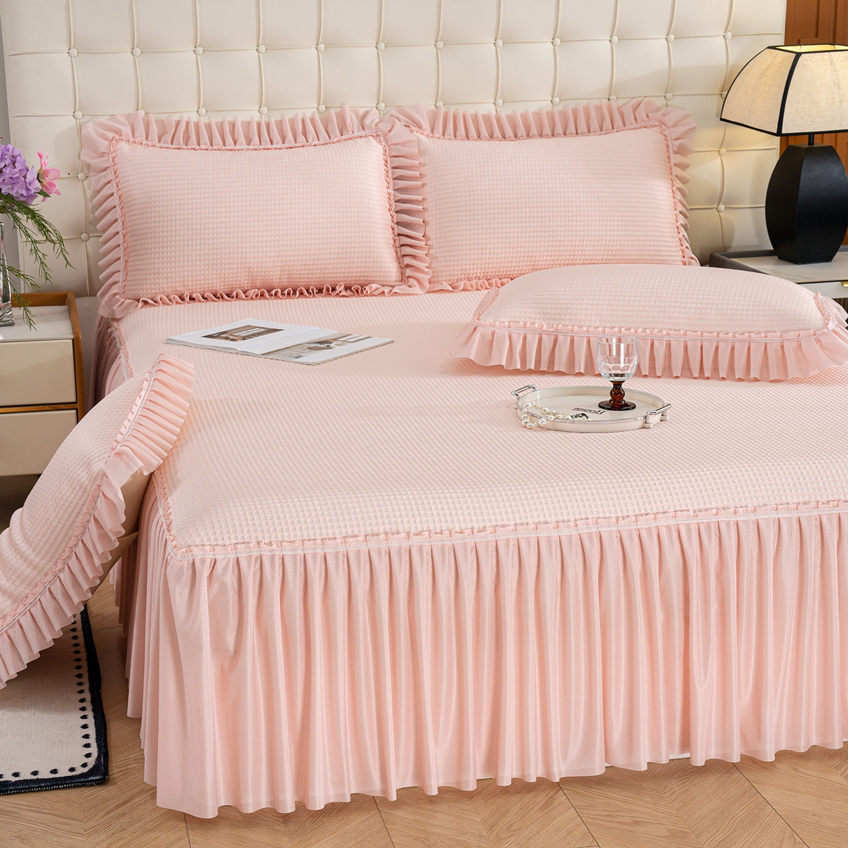 欣宜家纺 2026新款PE乙纶凉感冰豆豆凉席席子三件套 粉色