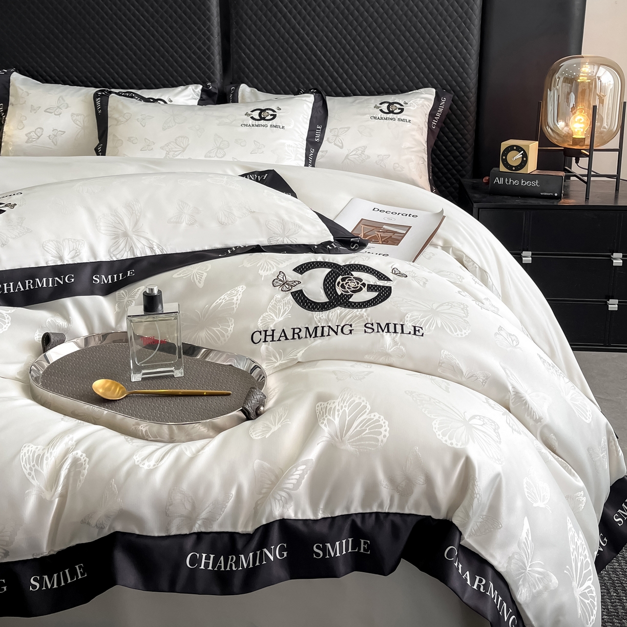 91家纺网 家纺一手货源 找家纺 澳梵家居 2026新款冰丝提花水洗真丝四件套-蝶梦系列 蝶梦-珍珠白