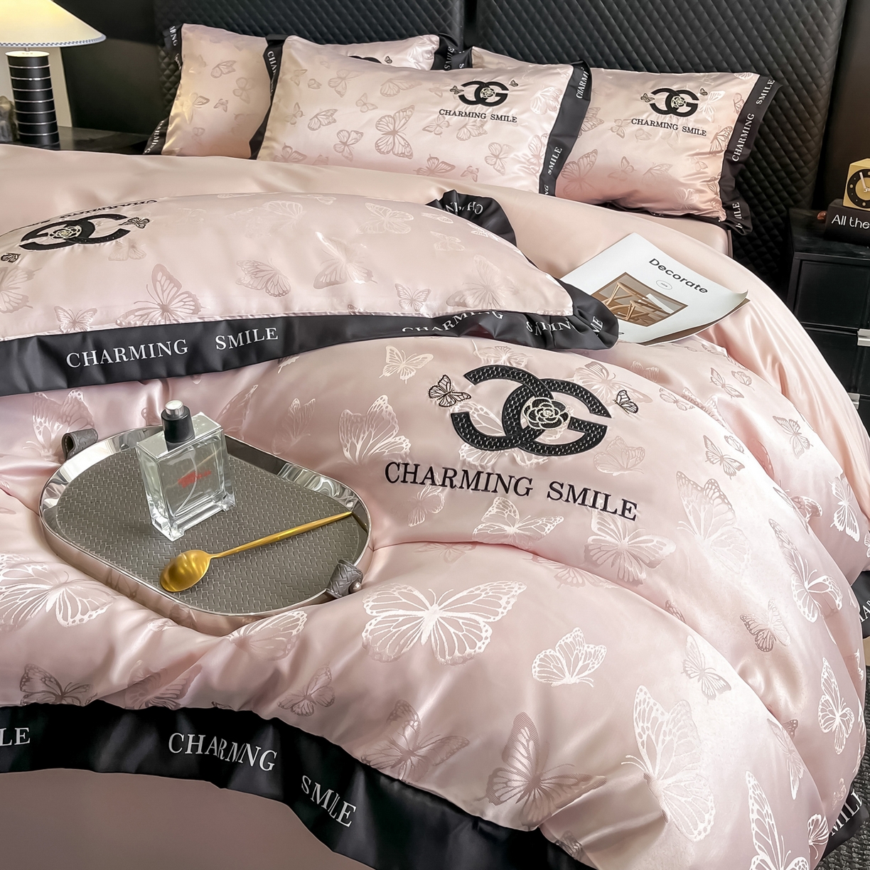 91家纺网 家纺一手货源 找家纺 澳梵家居 2026新款冰丝提花水洗真丝四件套-蝶梦系列 蝶梦-水粉