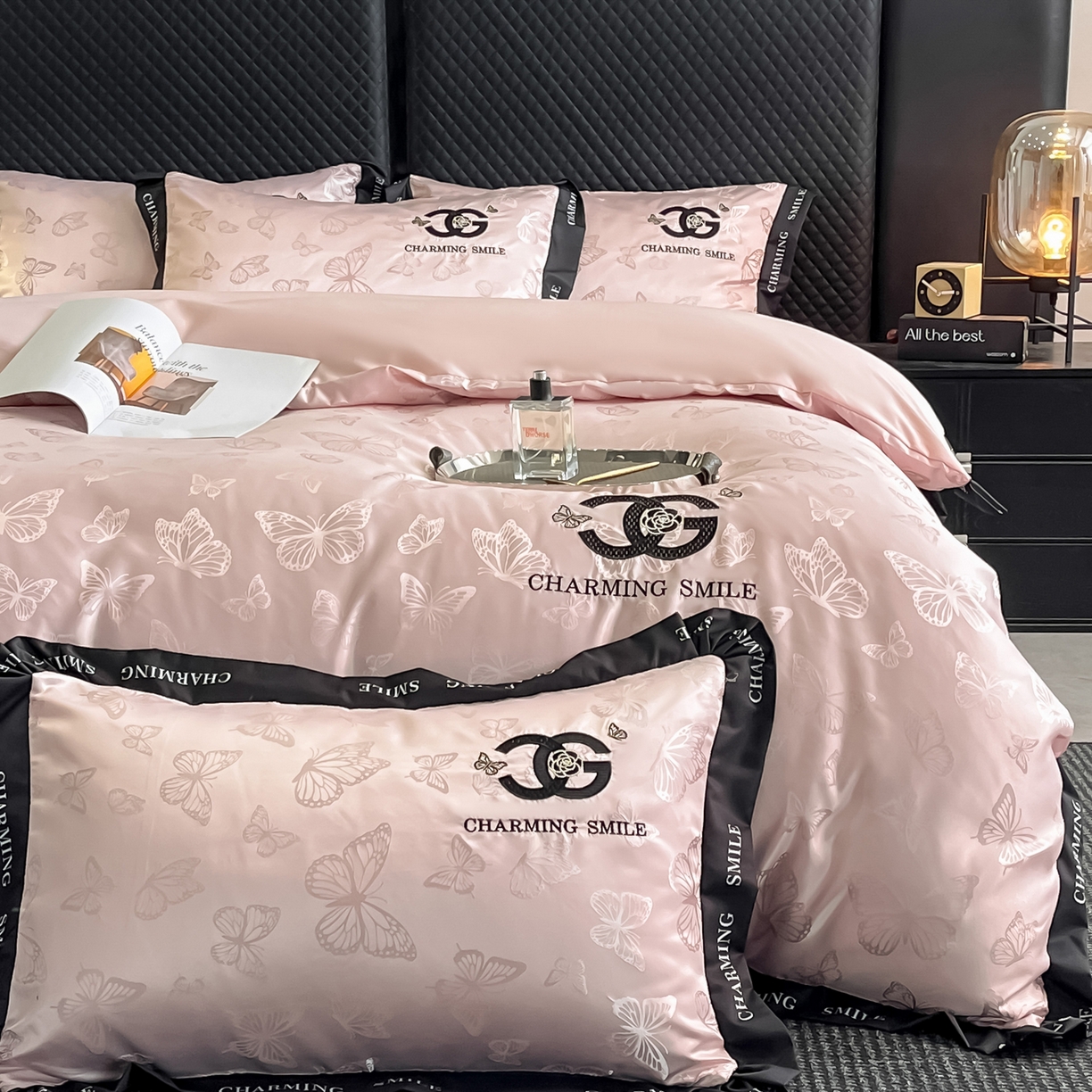 91家纺网 家纺一手货源 找家纺 澳梵家居 2026新款冰丝提花水洗真丝四件套-蝶梦系列 蝶梦-水粉