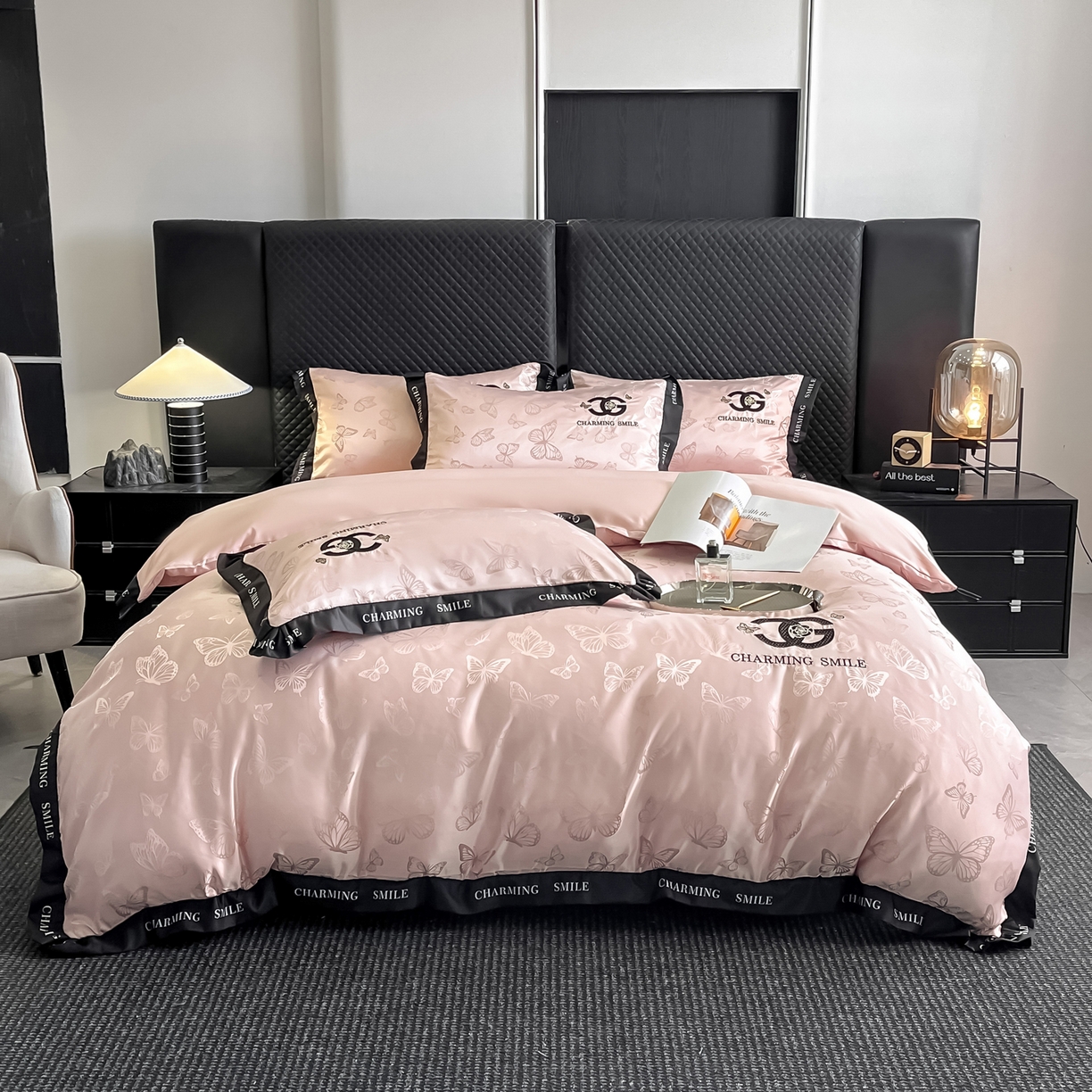 91家纺网 家纺一手货源 找家纺 澳梵家居 2026新款冰丝提花水洗真丝四件套-蝶梦系列 蝶梦-水粉