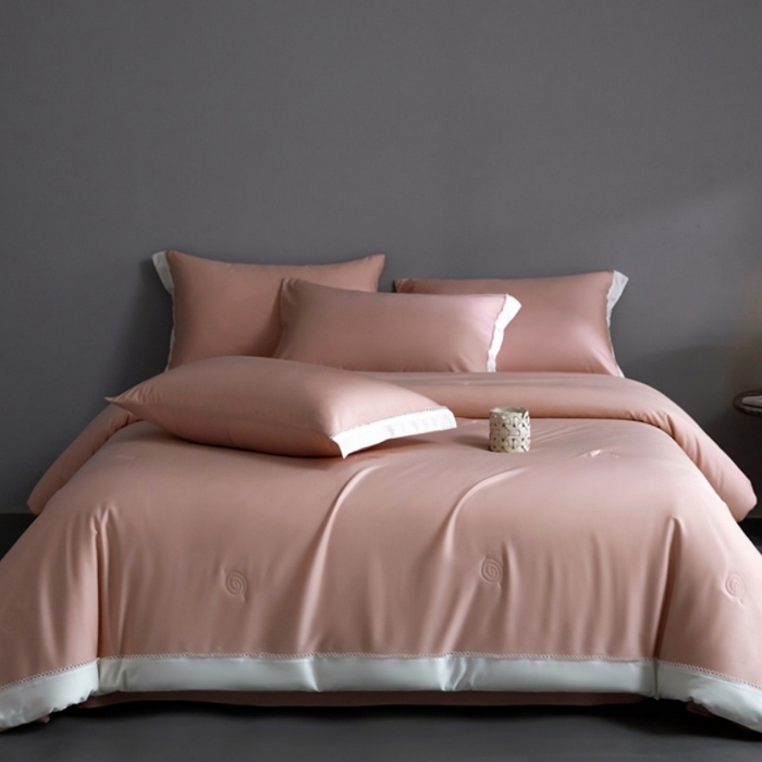 91家纺网 家纺一手货源 找家纺 金奇达家纺 2026新款茧养软夹心蚕丝四件套-丝颜悦色（标准号全网控价（折后券后）不低于299元 单夏被会员-40元 四件套会员-30） 丝颜悦色-缦豆沙