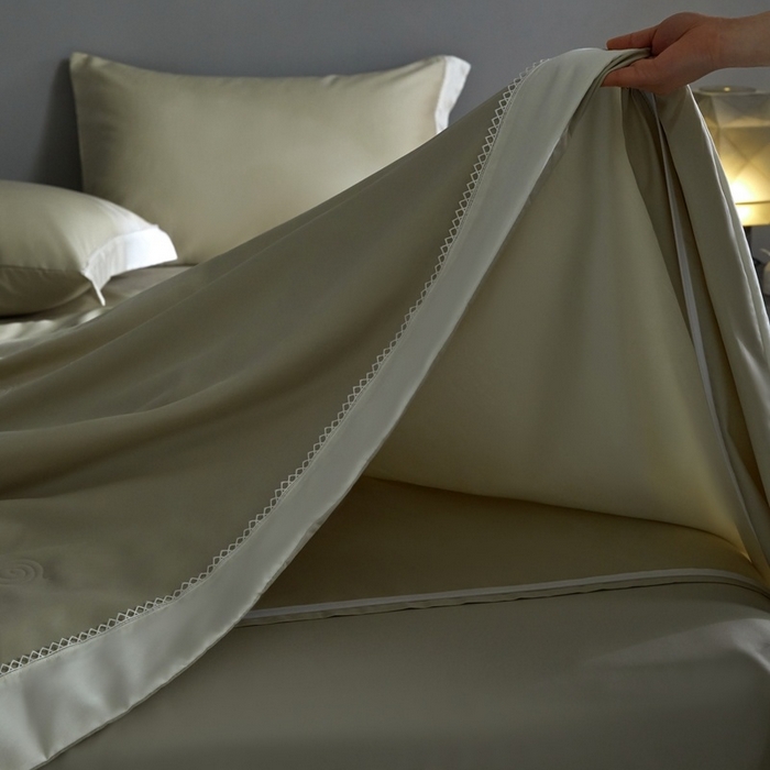 91家纺网 家纺一手货源 找家纺 金奇达家纺 2026新款茧养软夹心蚕丝四件套-丝颜悦色（标准号全网控价（折后券后）不低于299元 单夏被会员-40元 四件套会员-30） 丝颜悦色-薄荷绿