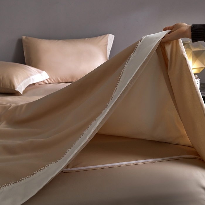 91家纺网 家纺一手货源 找家纺 金奇达家纺 2026新款茧养软夹心蚕丝四件套-丝颜悦色（标准号全网控价（折后券后）不低于299元 单夏被会员-40元 四件套会员-30） 丝颜悦色-肉桂沙茶