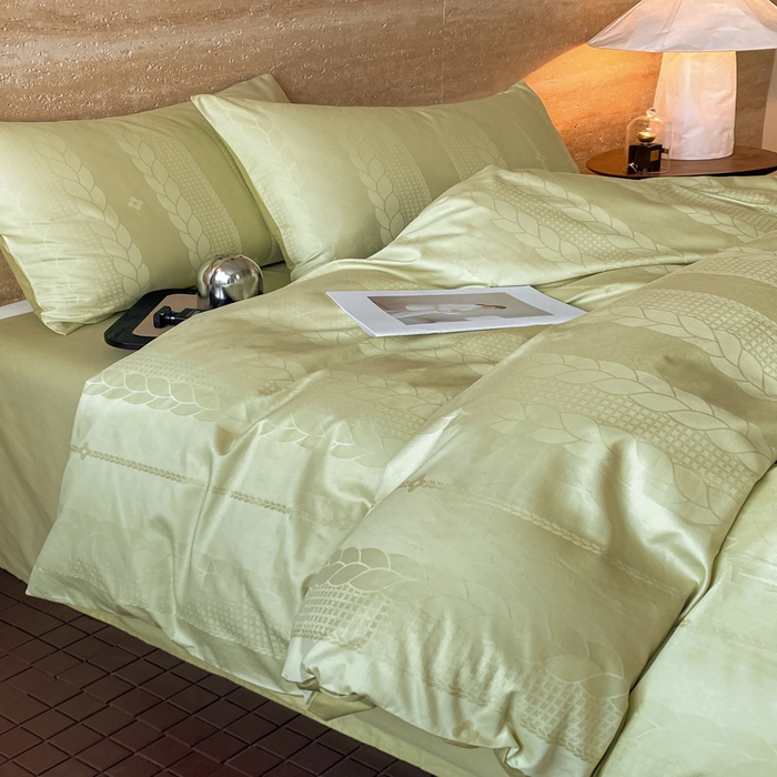 91家纺网 家纺一手货源 找家纺 琪格格纺织 2026新款纯棉全棉60s贡缎轻奢大提花四件套 纯棉贡缎 麦穗绿