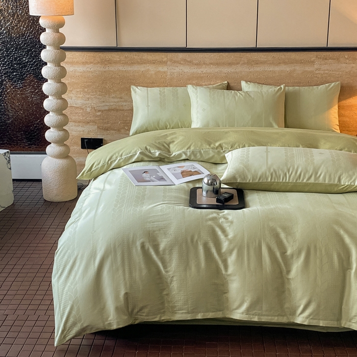 91家纺网 家纺一手货源 找家纺 琪格格纺织 2026新款纯棉全棉60s贡缎轻奢大提花四件套 纯棉贡缎 麦穗绿